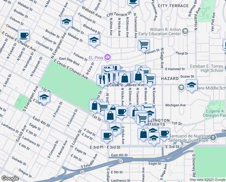 map of restaurants, bars, coffee shops, grocery stores, and more near 308 North Alma Avenue in Los Angeles