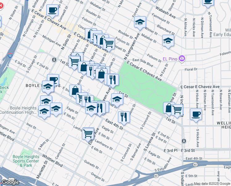 map of restaurants, bars, coffee shops, grocery stores, and more near 124 Rivera Court in Los Angeles