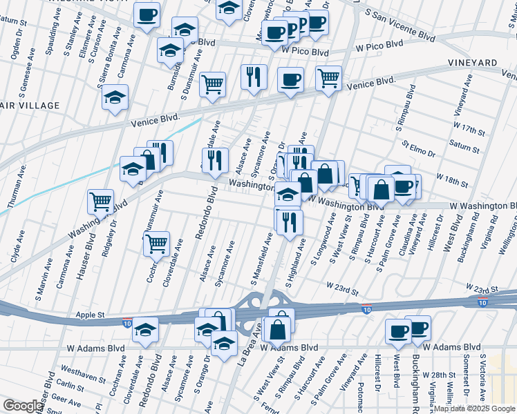 map of restaurants, bars, coffee shops, grocery stores, and more near 2006 South Orange Drive in Los Angeles