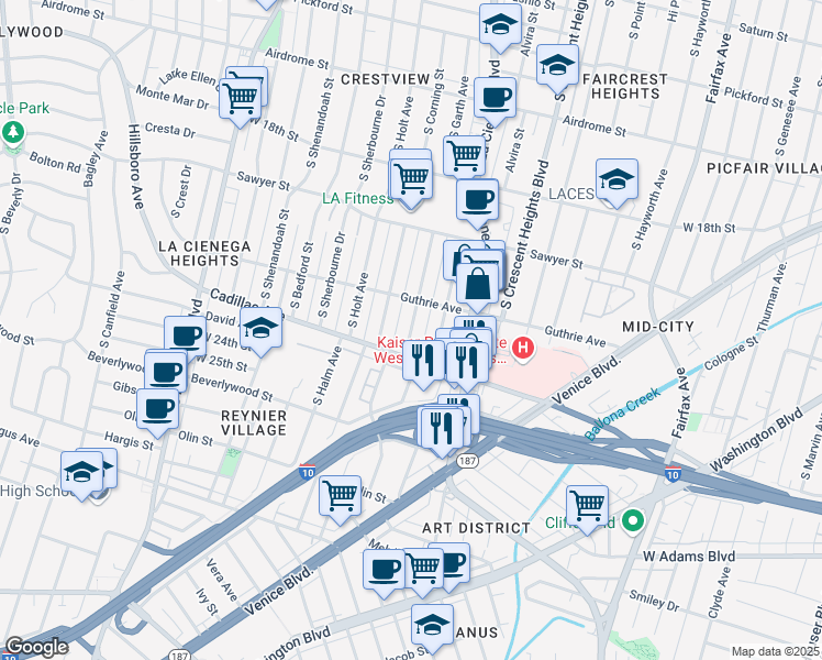 map of restaurants, bars, coffee shops, grocery stores, and more near in Los Angeles