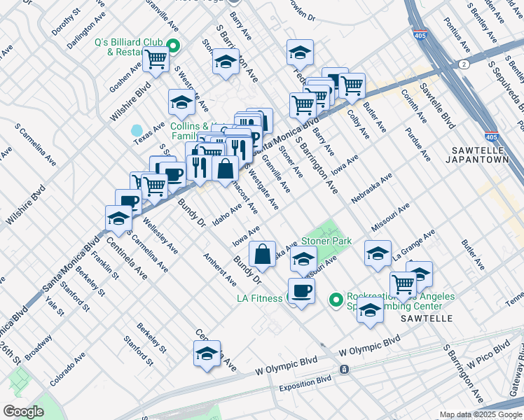 map of restaurants, bars, coffee shops, grocery stores, and more near in Los Angeles