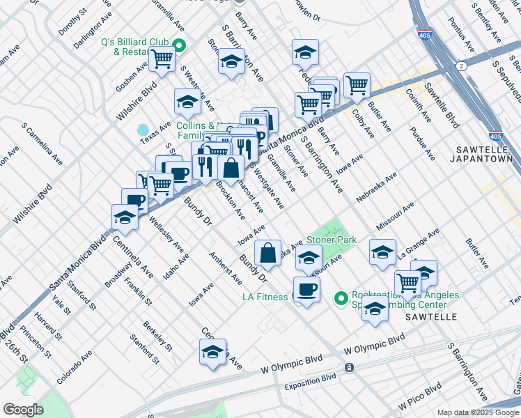 map of restaurants, bars, coffee shops, grocery stores, and more near in Los Angeles