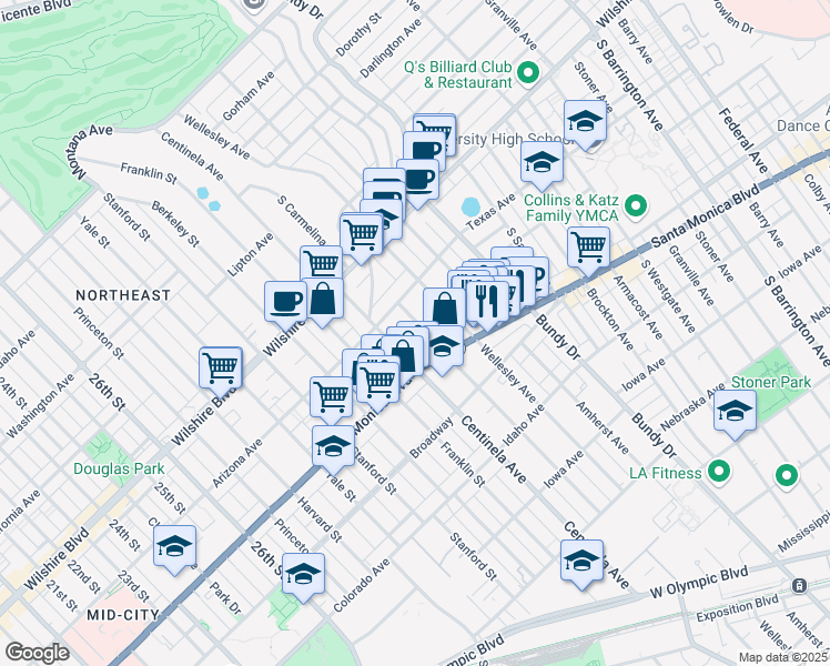 map of restaurants, bars, coffee shops, grocery stores, and more near 1326 Centinela Avenue in Los Angeles