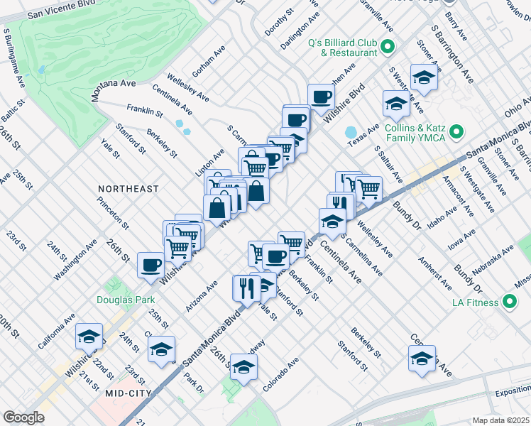 map of restaurants, bars, coffee shops, grocery stores, and more near 1226 Franklin Street in Santa Monica