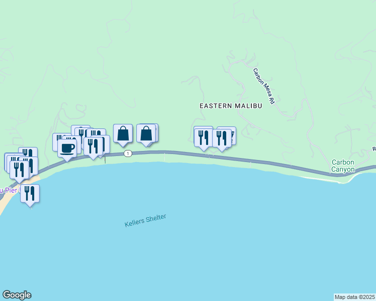 map of restaurants, bars, coffee shops, grocery stores, and more near 22360 Pacific Coast Highway in Malibu