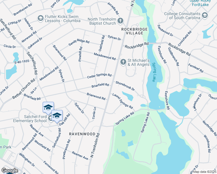 map of restaurants, bars, coffee shops, grocery stores, and more near 4406 Briarfield Road in Columbia