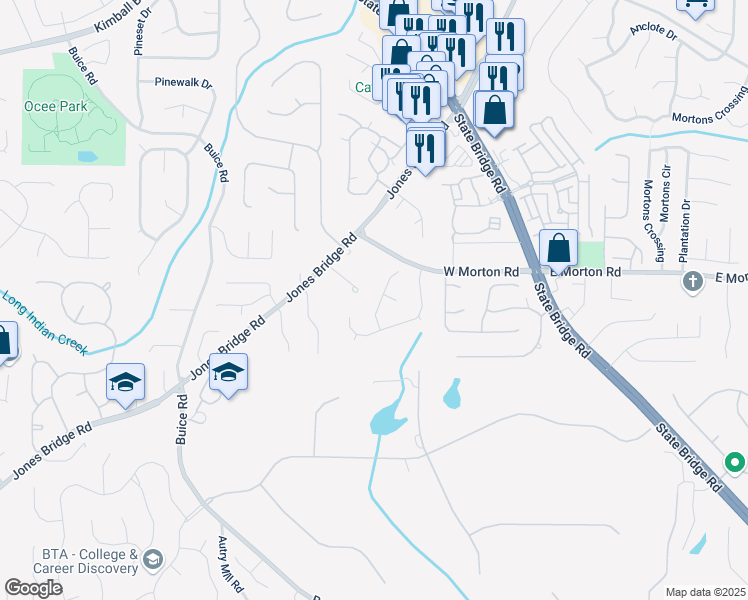 map of restaurants, bars, coffee shops, grocery stores, and more near 750 Gates Lane in Alpharetta