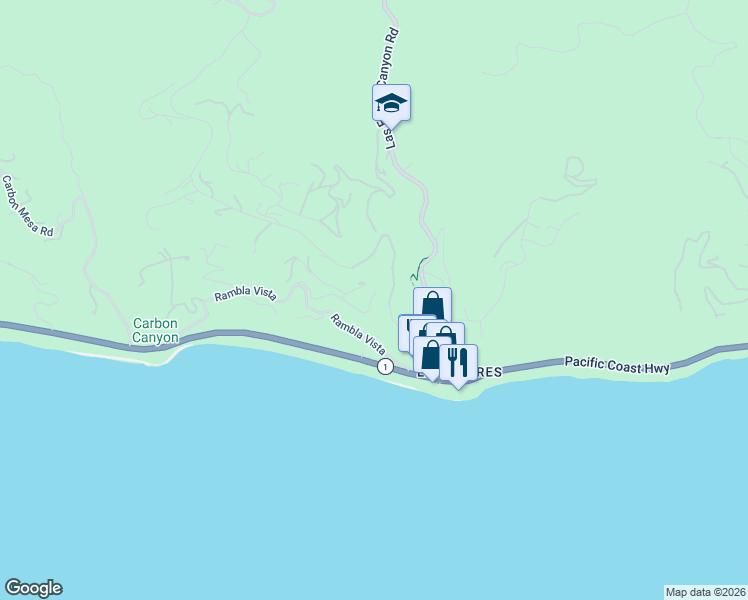 map of restaurants, bars, coffee shops, grocery stores, and more near 3850 Rambla Orienta in Malibu