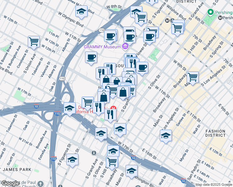 map of restaurants, bars, coffee shops, grocery stores, and more near 508 West Pico Boulevard in Los Angeles
