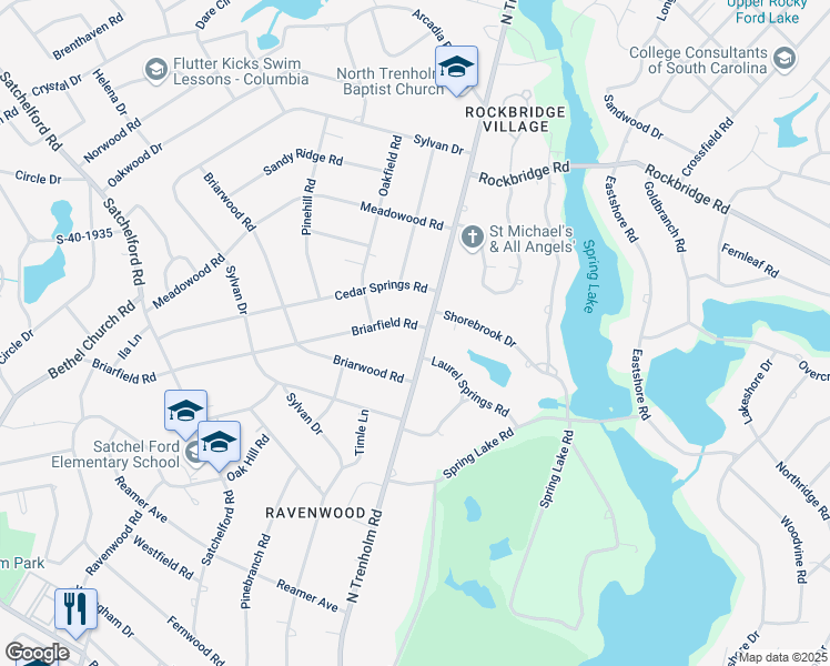 map of restaurants, bars, coffee shops, grocery stores, and more near 4406 Briarfield Road in Columbia
