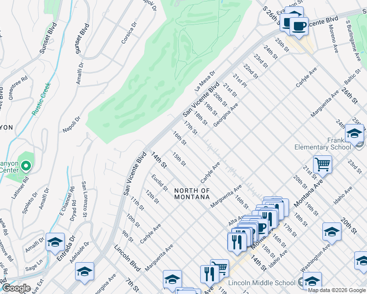map of restaurants, bars, coffee shops, grocery stores, and more near 218 16th Street in Santa Monica