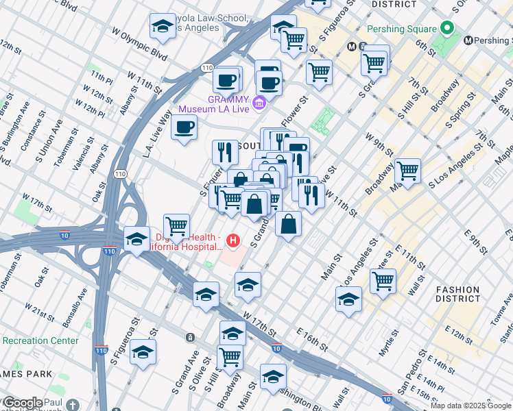 map of restaurants, bars, coffee shops, grocery stores, and more near 416 West Pico Boulevard in Los Angeles