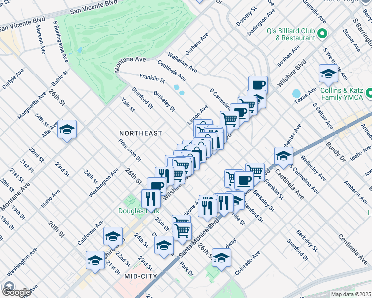 map of restaurants, bars, coffee shops, grocery stores, and more near 1116 Stanford Street in Santa Monica
