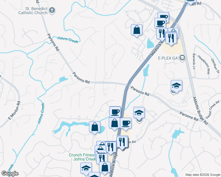 map of restaurants, bars, coffee shops, grocery stores, and more near 235 Poplar View Court in Duluth