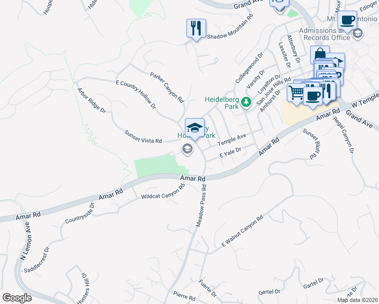 map of restaurants, bars, coffee shops, grocery stores, and more near 20151 Amar Road in Walnut