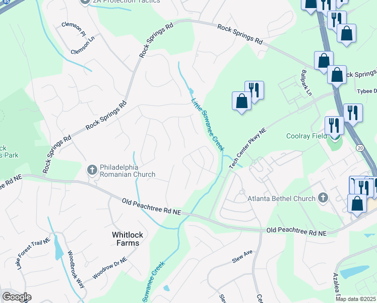 map of restaurants, bars, coffee shops, grocery stores, and more near 2662 Pierce Brennen Court Northeast in Lawrenceville