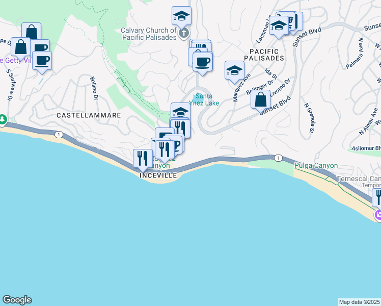 map of restaurants, bars, coffee shops, grocery stores, and more near in Los Angeles