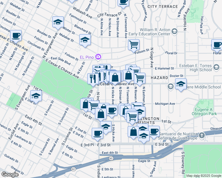 map of restaurants, bars, coffee shops, grocery stores, and more near 308 North Alma Avenue in Los Angeles