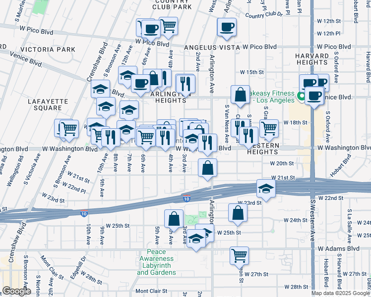 map of restaurants, bars, coffee shops, grocery stores, and more near 1904 3rd Avenue in Los Angeles
