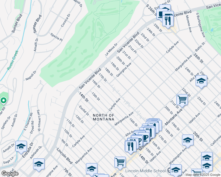 map of restaurants, bars, coffee shops, grocery stores, and more near 318 17th Street in Santa Monica