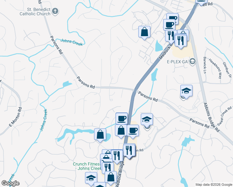map of restaurants, bars, coffee shops, grocery stores, and more near 235 Poplar View Court in Duluth
