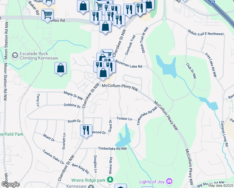 map of restaurants, bars, coffee shops, grocery stores, and more near 3571 Kennesaw Station Drive in Kennesaw