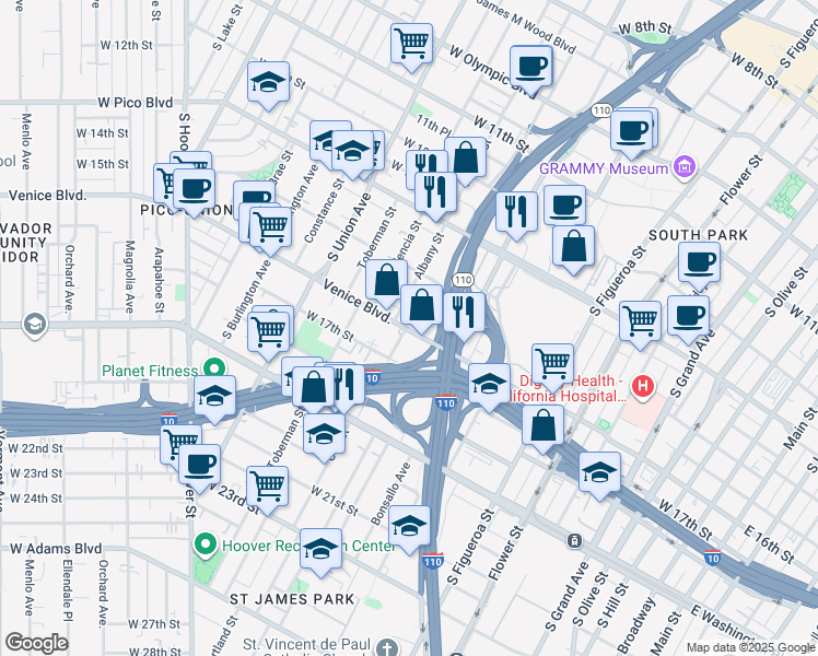 map of restaurants, bars, coffee shops, grocery stores, and more near 830 Venice Boulevard in Los Angeles