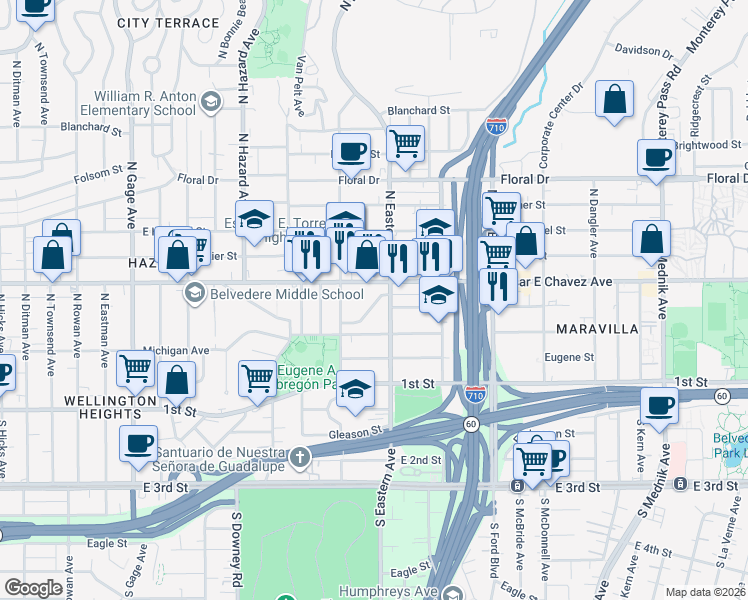 map of restaurants, bars, coffee shops, grocery stores, and more near 4257 Capistrano Way in Los Angeles