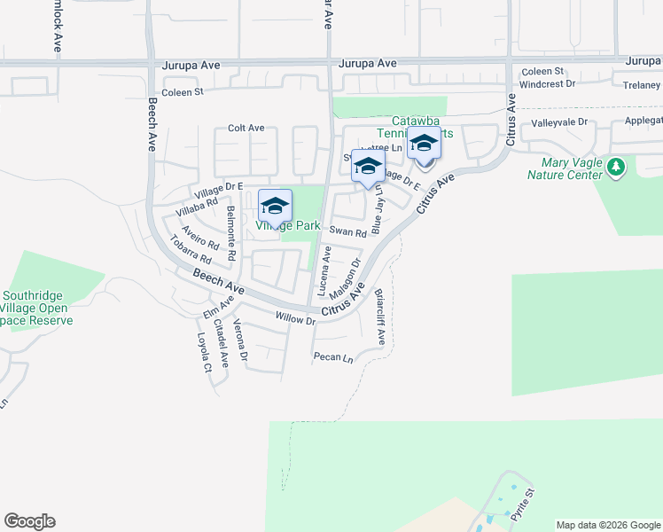 map of restaurants, bars, coffee shops, grocery stores, and more near 11732 Malagon Drive in Fontana