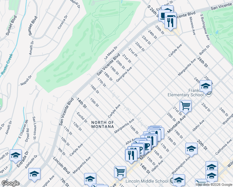 map of restaurants, bars, coffee shops, grocery stores, and more near 333 17th Street in Santa Monica