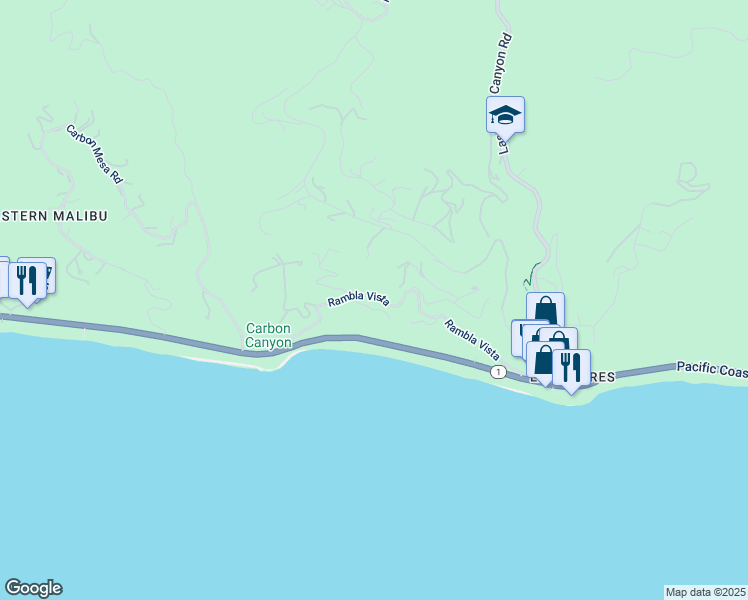 map of restaurants, bars, coffee shops, grocery stores, and more near 21550 Paseo Serra in Malibu