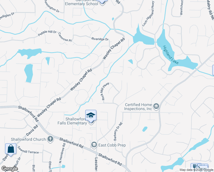 map of restaurants, bars, coffee shops, grocery stores, and more near 3954 Rock Mill Parkway in Marietta