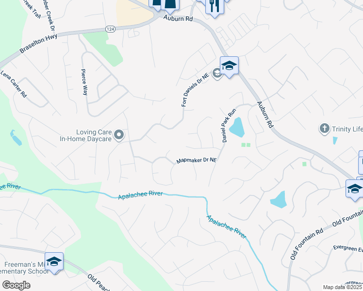 map of restaurants, bars, coffee shops, grocery stores, and more near 1827 Scouts Walk Northeast in Dacula