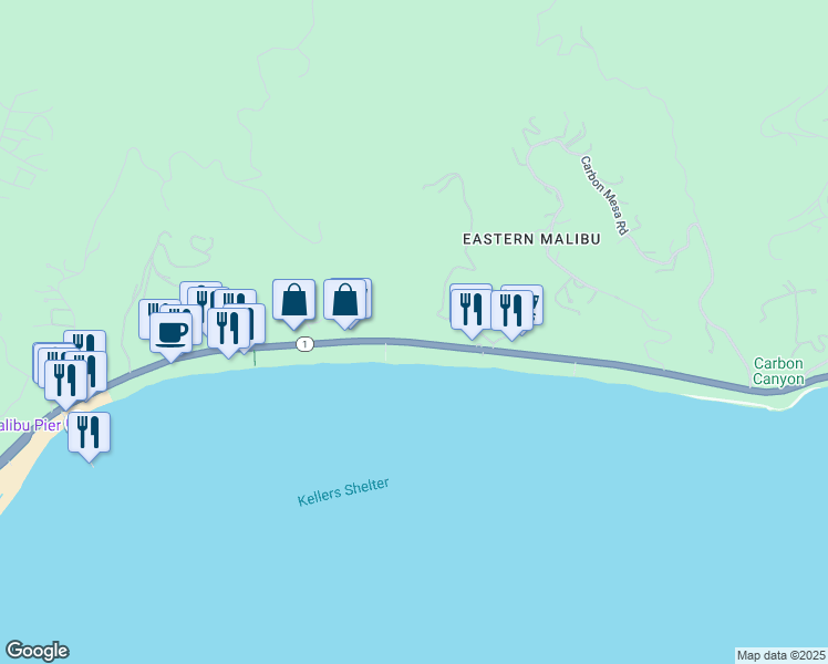 map of restaurants, bars, coffee shops, grocery stores, and more near 22411 Pacific Coast Highway in Malibu