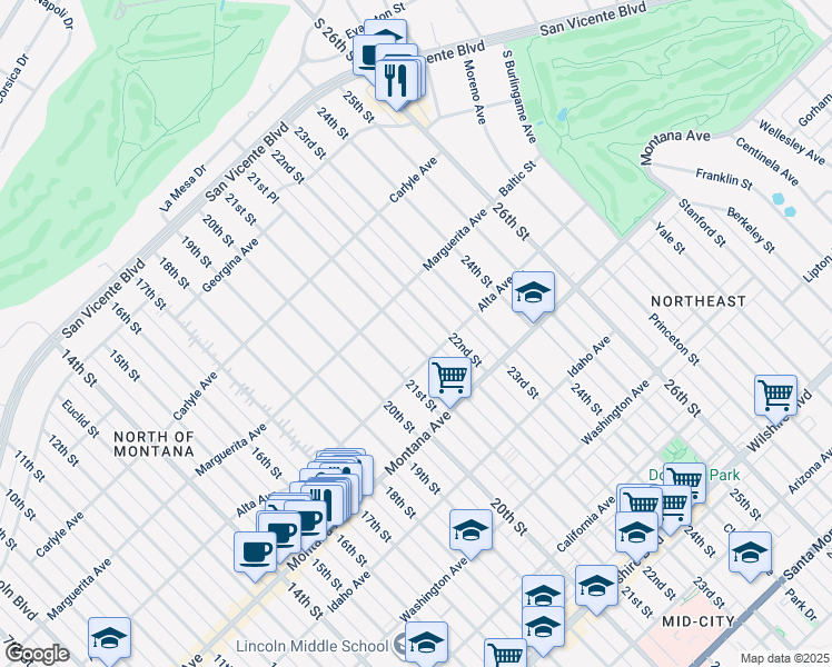 map of restaurants, bars, coffee shops, grocery stores, and more near 609 21st Place in Santa Monica