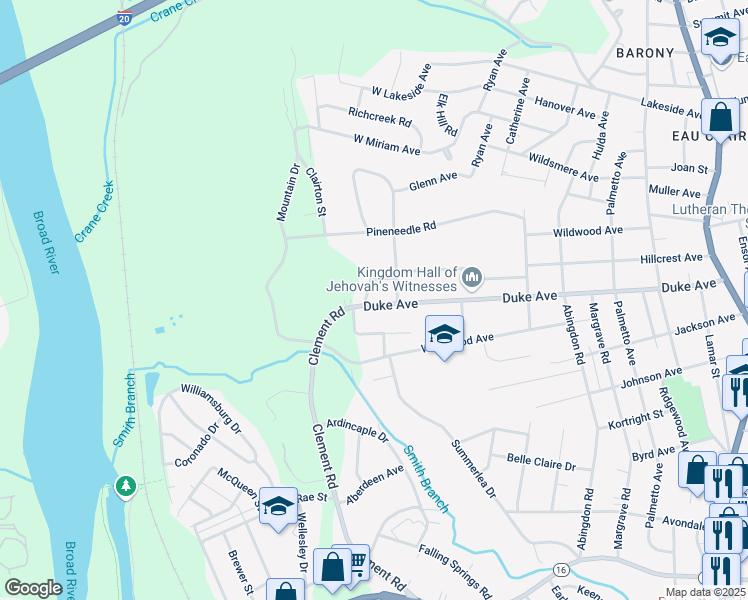 map of restaurants, bars, coffee shops, grocery stores, and more near 103 Duke Avenue in Columbia