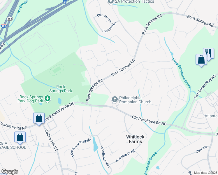map of restaurants, bars, coffee shops, grocery stores, and more near 2800 Tuscany Park Drive in Lawrenceville