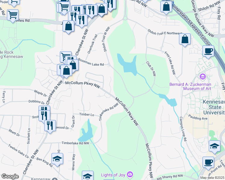map of restaurants, bars, coffee shops, grocery stores, and more near 2065 Fairways Court in Kennesaw