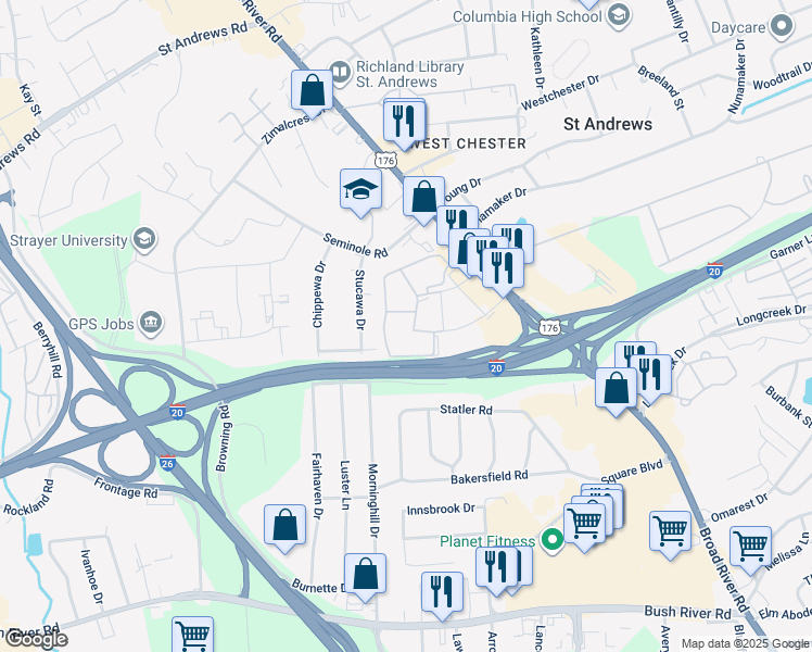 map of restaurants, bars, coffee shops, grocery stores, and more near in Columbia