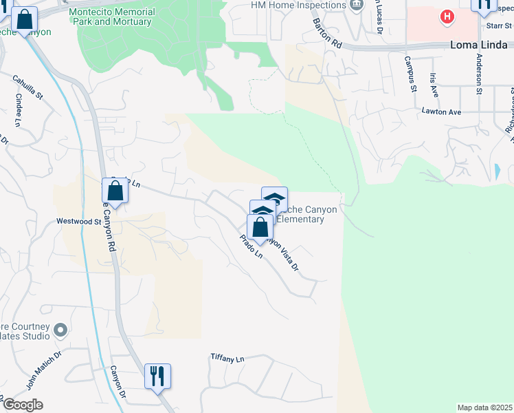 map of restaurants, bars, coffee shops, grocery stores, and more near 3101 Canyon Vista Drive in Colton