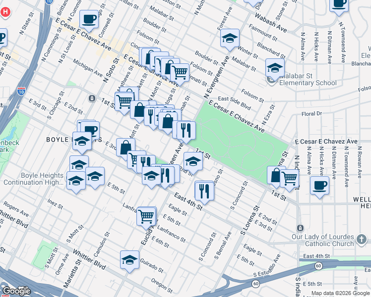 map of restaurants, bars, coffee shops, grocery stores, and more near 124 Rivera Court in Los Angeles