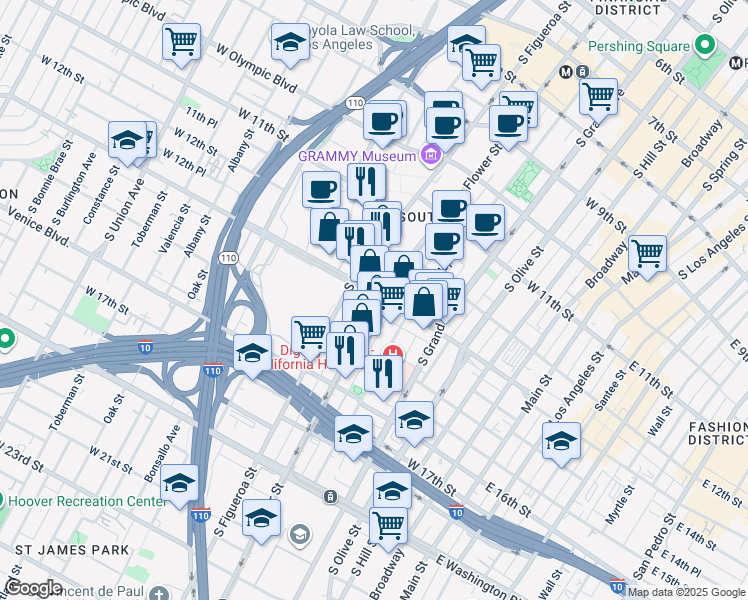 map of restaurants, bars, coffee shops, grocery stores, and more near in Los Angeles