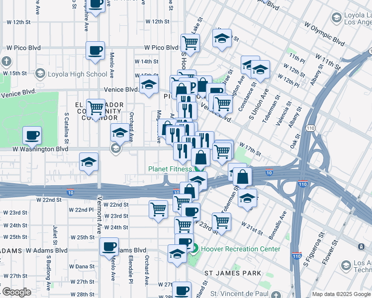 map of restaurants, bars, coffee shops, grocery stores, and more near in Los Angeles