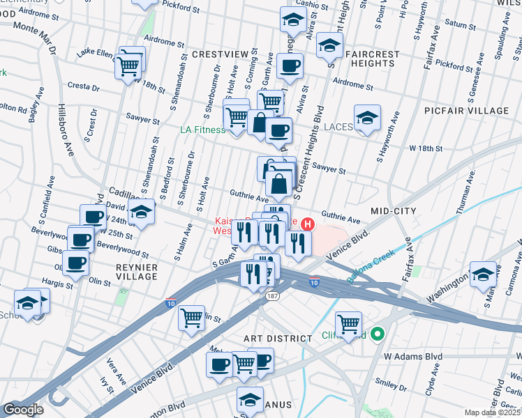 map of restaurants, bars, coffee shops, grocery stores, and more near in Los Angeles