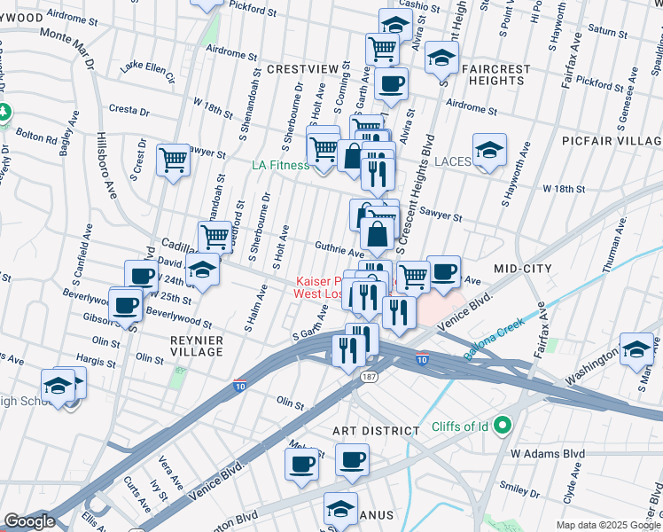 map of restaurants, bars, coffee shops, grocery stores, and more near in Los Angeles