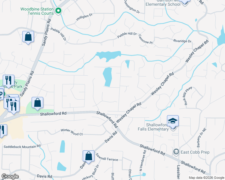 map of restaurants, bars, coffee shops, grocery stores, and more near 3626 Summerford Way in Marietta