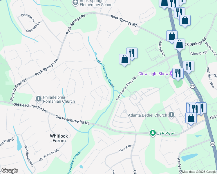 map of restaurants, bars, coffee shops, grocery stores, and more near 2728 Pierce Brennen Court Northeast in Lawrenceville