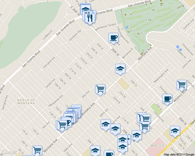map of restaurants, bars, coffee shops, grocery stores, and more near 624 22nd Street in Santa Monica