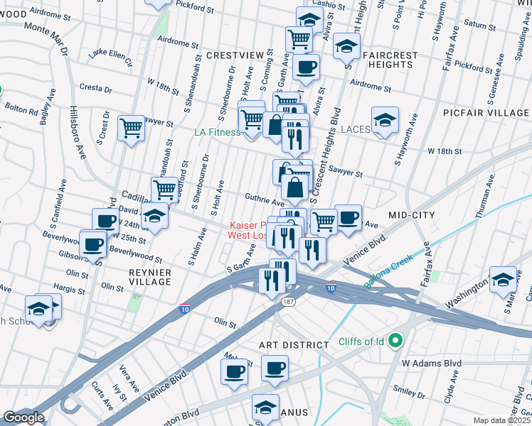 map of restaurants, bars, coffee shops, grocery stores, and more near 2021 Chariton Street in Los Angeles