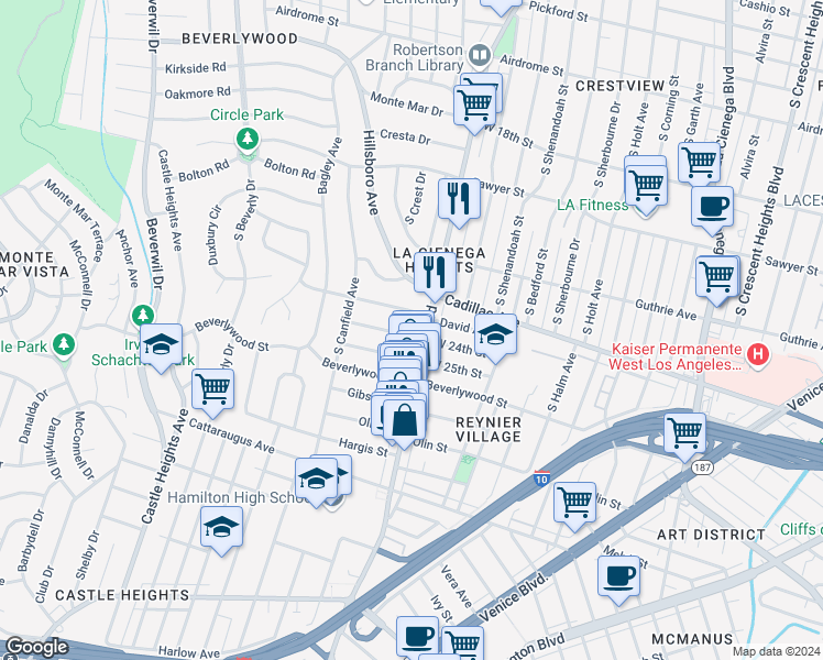map of restaurants, bars, coffee shops, grocery stores, and more near 9015 West 24th Street in Los Angeles